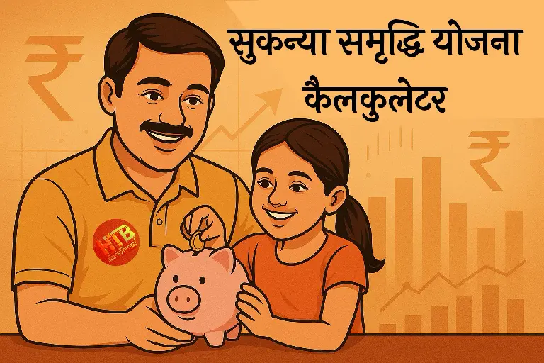 एक भारतीय पिता अपनी बेटी के साथ गुल्लक में पैसे डालते हुए - सुकन्या समृद्धि योजना कैलकुलेटर के लिए चित्र