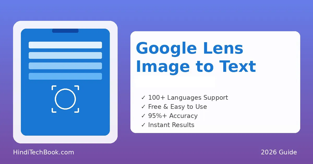 Google Lens Image to Text feature demonstration showing smartphone scanning printed text and converting to digital format - Complete guide in Hindi