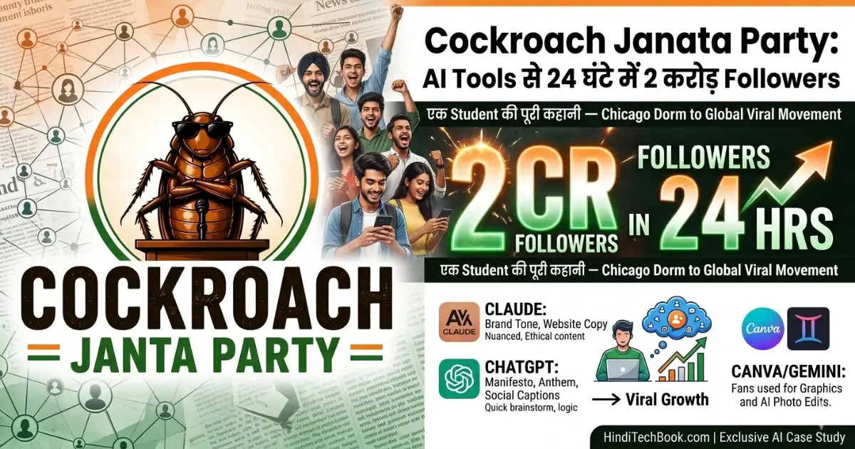 Cockroach Janata Party क्या है? AI Tools से Viral Movement की पूरी कहानी 1 Cockroach Janata Party movement showing AI tools, viral followers growth and student-led digital campaign